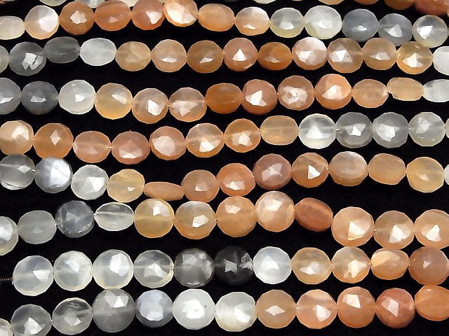 [Video]High Quality Multi Moonstone AA++ Faceted Coin 1strand beads (aprx.7inch/18cm)