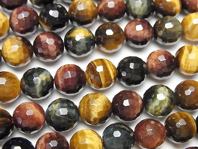 [Video]Tiger's Eye AAA 3 color mix 128Faceted Round 8mm half or 1strand beads (aprx.15inch/38cm)