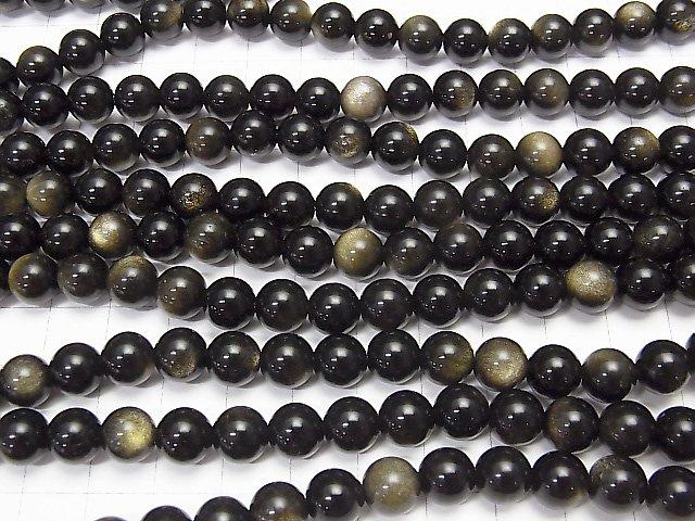 1strand $7.79! Golden Sheen Obsidian AAA + Round 8mm 1strand beads (aprx.15inch / 37cm)