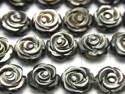 High Quality Black Shell (Black-lip Oyster ) AAA Rose Carving (Both Side Finish )10x10x4mm 1/4 or 1strand beads (aprx.15inch/36cm)