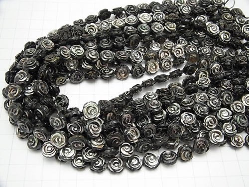 High Quality Black Shell (Black-lip Oyster ) AAA Rose Carving (Both Side Finish )10x10x4mm 1/4 or 1strand beads (aprx.15inch/36cm)