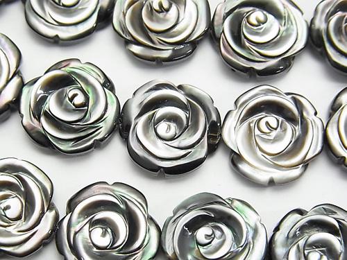 High quality Black Shell (Black-lip Oyster) AAA Rose Carving (Both Side Finish) 15 x 15 x 5 mm 1/4 or 1strand (apr x 14 inch / 35 cm)