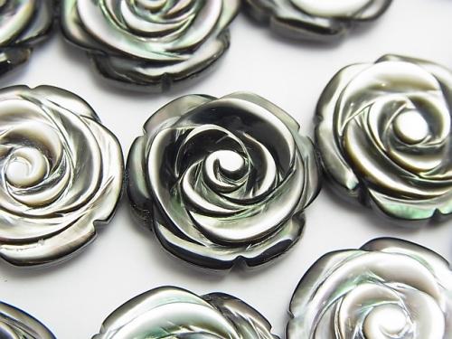 High quality Black Shell (Black-lip Oyster) AAA Roses Carving (Both Side Finish) 20 x 20 x 7 mm 1/4 or 1strand (aprx.15 inch / 36 cm)