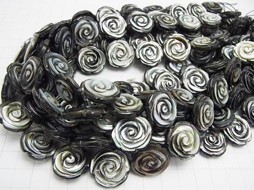 High quality Black Shell (Black-lip Oyster) AAA Roses Carving (Both Side Finish) 20 x 20 x 7 mm 1/4 or 1strand (aprx.15 inch / 36 cm)
