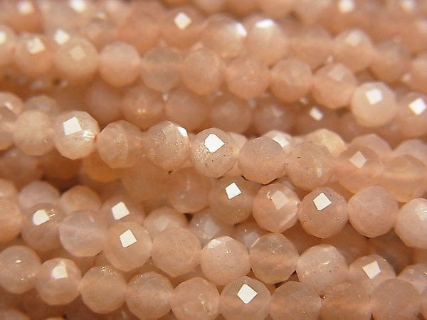 [Video] Sale! High Quality! Orange Moonstone AAA- Faceted Round 4mm 1strand beads (aprx.15inch / 38cm)