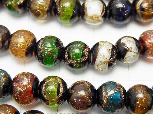 Lampwork Beads Round 8mm Gold Line Carved [Multi Color] half or 1strand (aprx.11inch / 27cm)