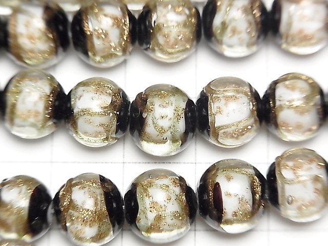 [Video]Lampwork Beads Round 10mm Gold Line Carved [White] half or 1strand beads (aprx.10inch/25cm)