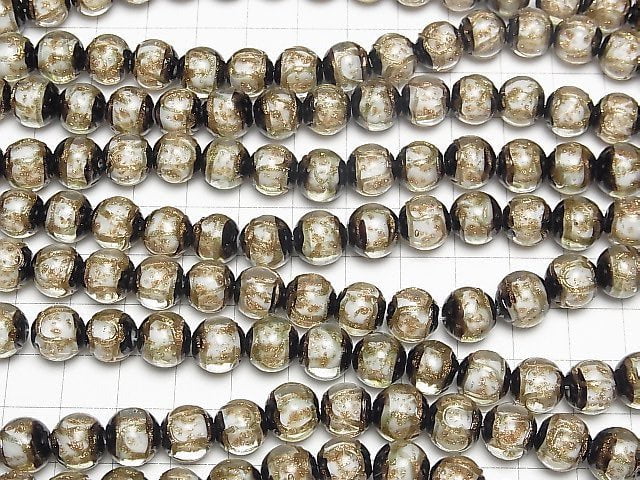 [Video]Lampwork Beads Round 10mm Gold Line Carved [White] half or 1strand beads (aprx.10inch/25cm)