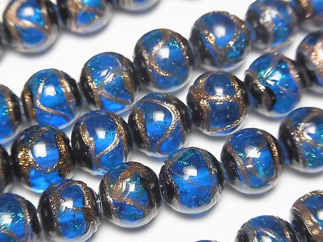 [Video]Lampwork Beads Round 10mm Gold Line Carved [Blue] half or 1strand beads (aprx.10inch/26cm)
