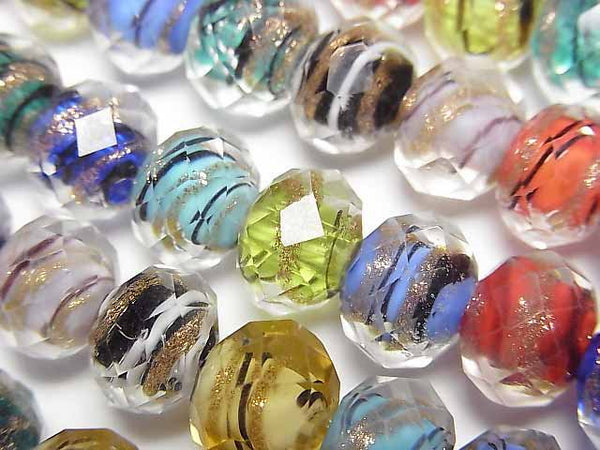 [Video]Lampwork Beads Faceted Button Roundel 10x10x7mm Gold Line Carved [Multicolor] half or 1strand beads (aprx.14inch/35cm)