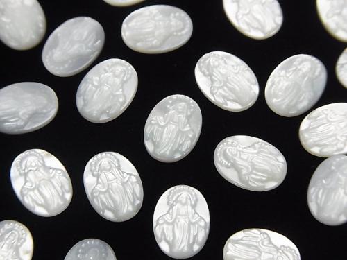 High quality White Shell (Silver-lip Oyster) AAA Virgin Mary Carving Undrilled Oval 11 x 8 x 2 mm 1 pc