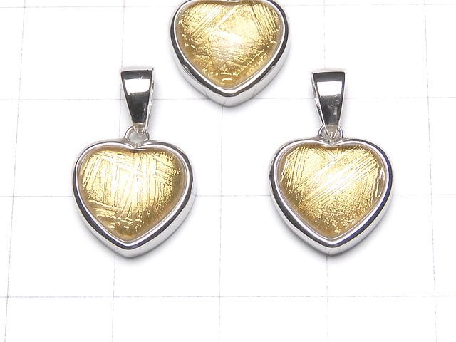 Meteorite (Muonionalusta ) Heart Pendant 12mm Yellow Gold Silver925