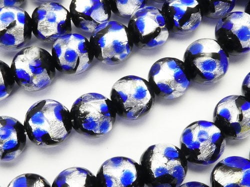 Lampwork Beads Round 8mm [Blue x Silver] 1/4 or 1strand beads (aprx.15inch/36cm)
