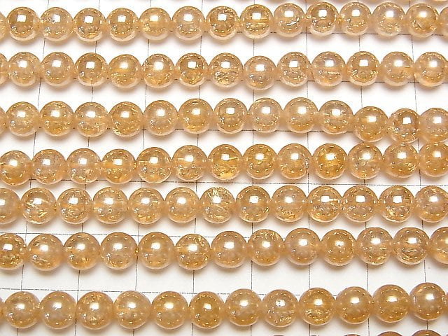 [Video]Crack Champagne Aura Crystal Quartz AAA Round 6mm 1strand beads (aprx.15inch/38cm)