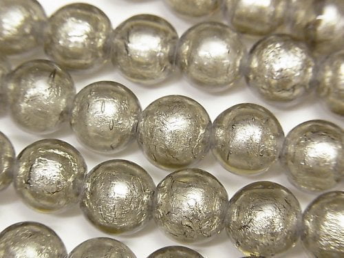 [Video]Lampwork Beads Round 10mm [Silver foil x Light black] 1strand beads (aprx.11inch/27cm)