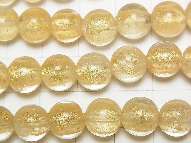 Lampwork Beads Round 10mm [Gold powder x Clear] 1strand beads (aprx.10inch / 25cm)
