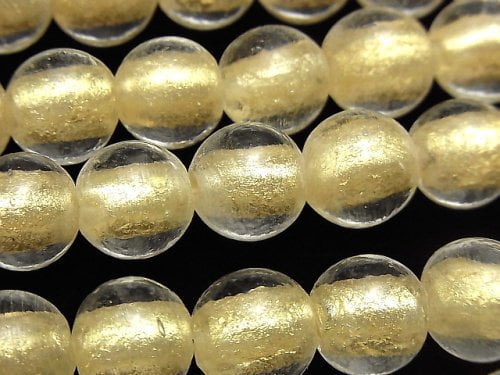 [Video] Lampwork Beads Round 12mm [Gold powder x clear] 1strand beads (aprx.12inch / 30cm)