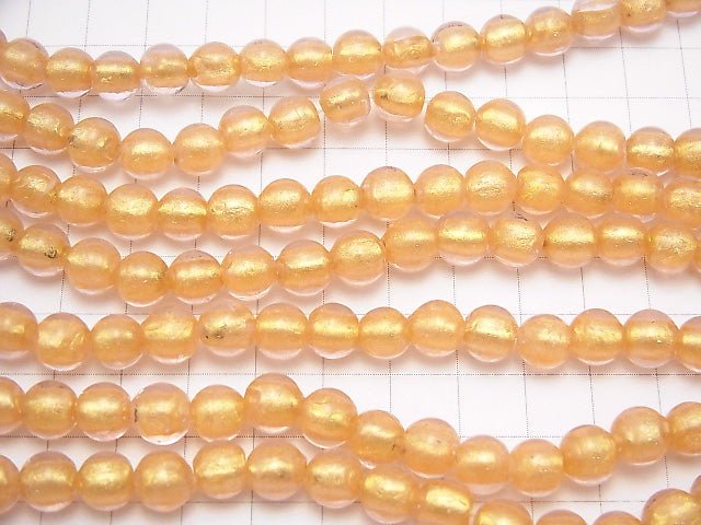 Lampwork Beads Round 8mm [Gold powder x Pink] 1strand beads (aprx.9inch / 23cm)