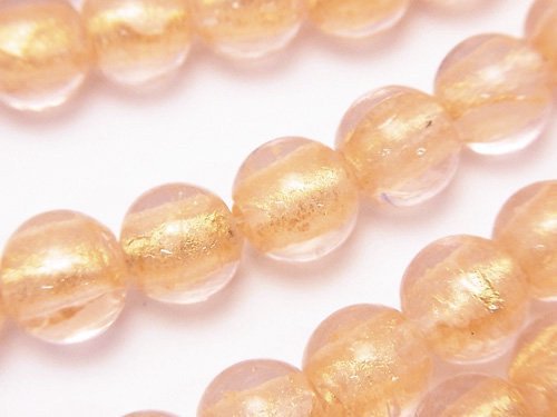 Lampwork Beads Round 10mm [Gold powder x Pink] 1strand beads (aprx.10inch / 25cm)