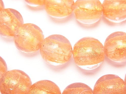 Lampwork Beads Round 12mm [Gold powder x Pink] 1strand beads (aprx.8inch / 20cm)