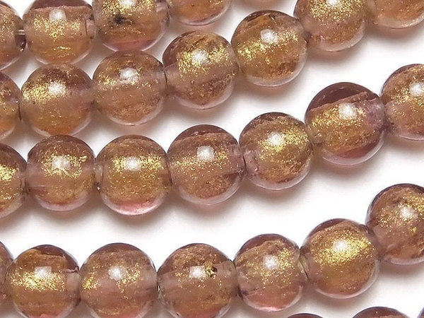 Lampwork Beads Round 8mm [Gold powder x Light purple] 1strand beads (aprx.9inch / 24cm)