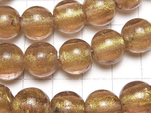 Lampwork Beads Round 12mm [Gold powder x Light purple] 1strand beads (aprx.8inch / 20cm)