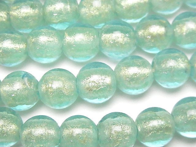 Lampwork Beads Round 10mm [Gold powder x Blue] 1strand beads (aprx.9inch / 24cm)
