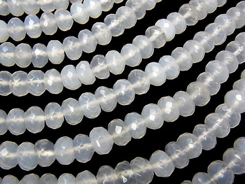 White Chalcedony Faceted Button Roundel 8 x 8 x 5 mm half or 1 strand (aprx.15 inch / 38 cm)