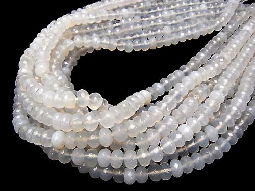 White Chalcedony Faceted Button Roundel 8 x 8 x 5 mm half or 1 strand (aprx.15 inch / 38 cm)