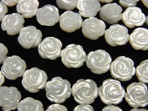 High quality White Shell Roses Carving (Both Side Finish) 8 x 8 x 3 mm 1/4 or 1strand (aprx.15 inch / 38 cm)