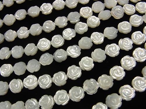 High quality White Shell Roses Carving (Both Side Finish) 8 x 8 x 3 mm 1/4 or 1strand (aprx.15 inch / 38 cm)