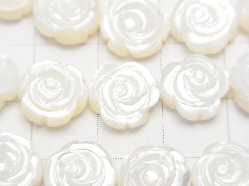 High quality White Shell Roses Carving (Both Side Finish) 10 x 10 x 5 mm 1/4 or 1strand (aprx.15 inch / 38 cm)