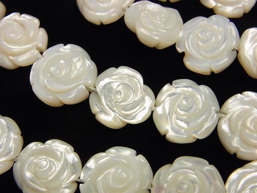 High quality White Shell Roses Carving (Both Side Finish) 12 x 12 x 5 mm 1/4 or 1strand (aprx.15 inch / 36 cm)