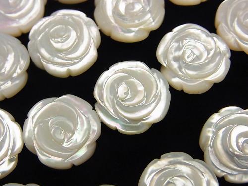 High quality White Shell Roses Carving (Both Side Finish) 15 x 15 x 4 mm 1/4 or 1strand (aprx.15 inch / 36 cm)