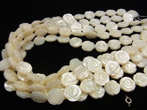 High quality White Shell Roses Carving (Both Side Finish) 15 x 15 x 4 mm 1/4 or 1strand (aprx.15 inch / 36 cm)