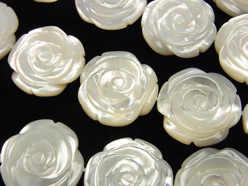 High Quality White Shell Roses Carving (Both Side Finish) 20 x 20 x 5 mm 1/4 or 1strand (aprx.15 inch / 38 cm)