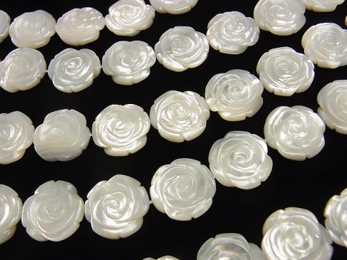 High Quality White Shell Roses Carving (Both Side Finish) 20 x 20 x 5 mm 1/4 or 1strand (aprx.15 inch / 38 cm)