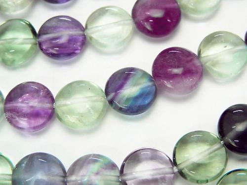 Multicolor Fluorite AAA - AAA - Coin 10 x 10 x 6 mm half or 1 strand (aprx.15inch/38cm)