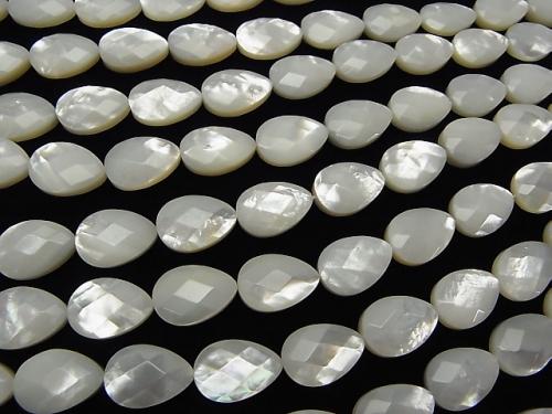 High Quality White Shell AAA Vertical Hole Faceted Pear Shape 14x10x5mm half or 1strand beads (aprx.15inch/37cm)