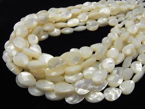 High Quality White Shell AAA Vertical Hole Faceted Pear Shape 14x10x5mm half or 1strand beads (aprx.15inch/37cm)