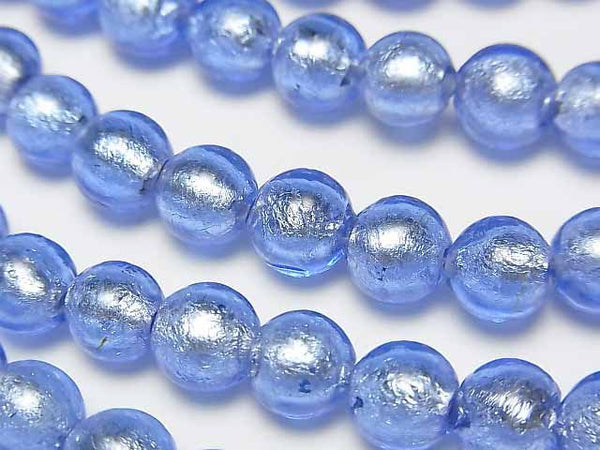 [Video]Lampwork Beads Round 8mm [Silver foil x Blue] 1strand beads (aprx.10inch/25cm)