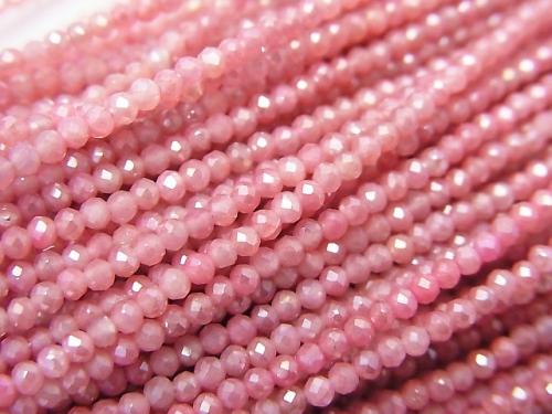 1strand $9.79! Moon Stone AAA Faceted Button Roundel Pink color coating 1strand (aprx.13inch / 32cm)