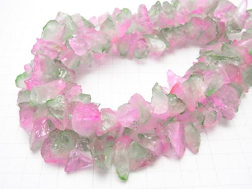 1strand $11.79! Crystal Rough Rock Nugget Metallic Coating Pink & Green 1strand (aprx.15inch / 36cm)