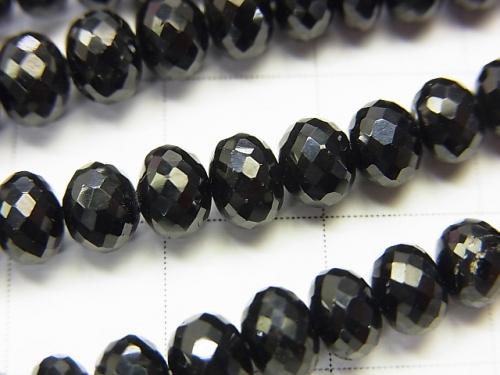 MicroCut! High Quality Black Tourmaline AAA Faceted Button Roundel half or 1strand (aprx.17inch / 41 cm)