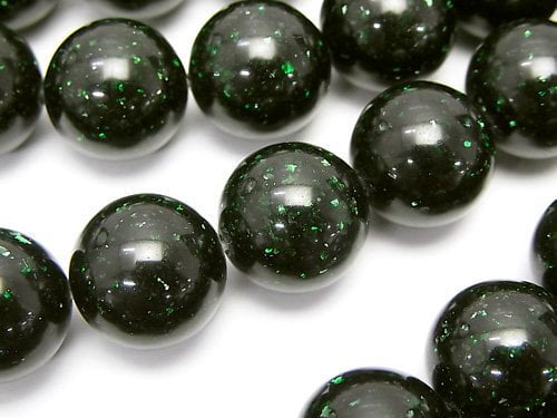 Green Goldstone Round 14mm half or 1strand beads (aprx.15inch/37cm)