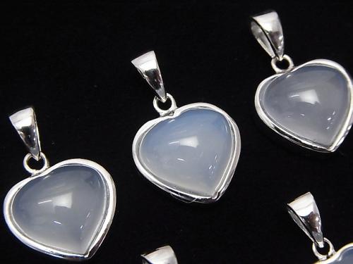 1pc $14.99! Natural color blue Chalcedony AAA Heart Pendant 14 x 14 x 7 mm Silver 925