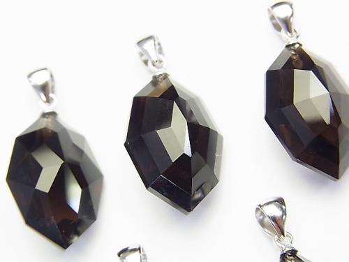 High Quality Smoky Crystal Quartz Pendant with AAA Multiple Facets 20 x 14 x 11 mm Silver 925