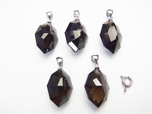 High Quality Smoky Crystal Quartz Pendant with AAA Multiple Facets 20 x 14 x 11 mm Silver 925