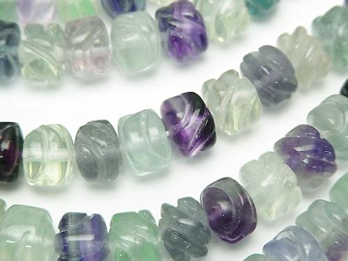 Multicolor Fluorite AAA Engraved Roundel 8 x 6 x 6 mm half or 1 strand (aprx.15 inch / 38 cm)