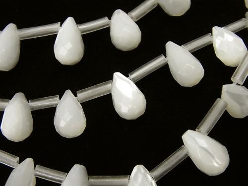 Mother of Pearl MOP Faceted Drop 10x6x6mm White half or 1strand (aprx.13inch / 33cm)